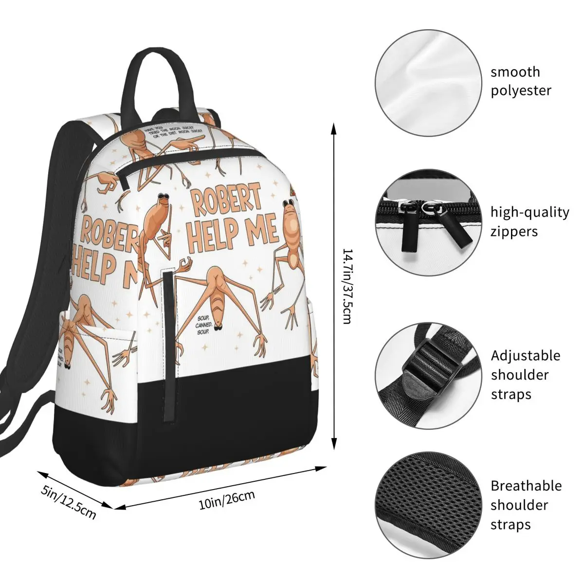 Marcus The Worm Robert Help Meme Brain Rot (2) Backpack Student BookBag Boys Girls School Bag Laptop Shoulder Bags Men Women