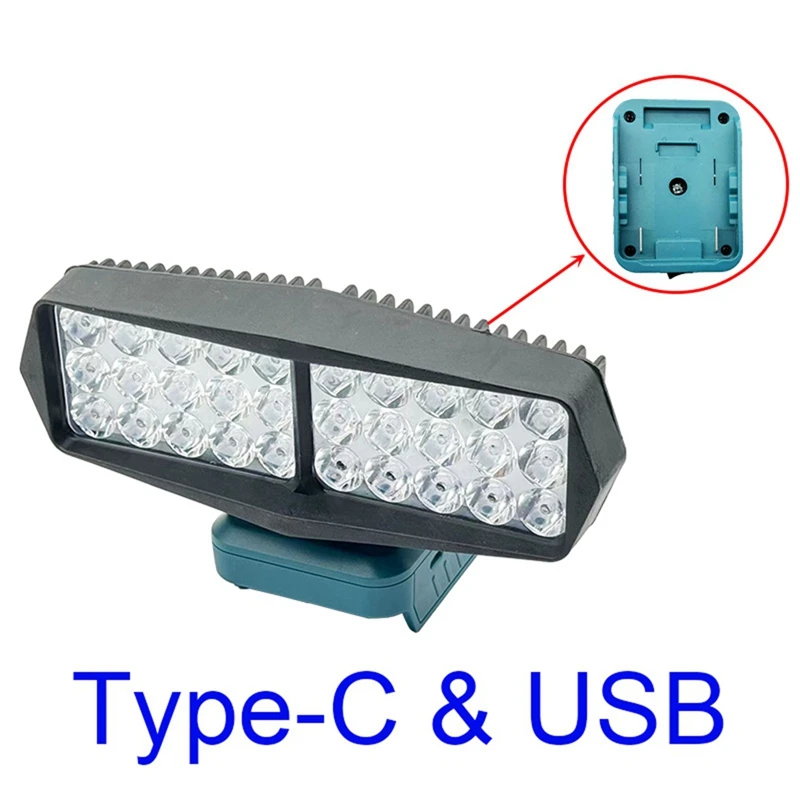 

B28C-30 Светодиодная рабочая лампа, фонарик, прожектор, USB и Power Bank Type-C с защитой от низкого напряжения для батареи 18 В