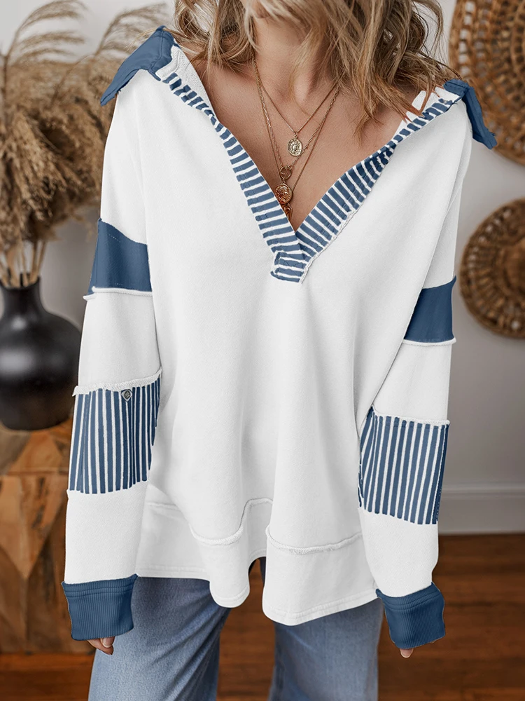 

Женские праздничные шикарные пуловеры с длинными рукавами, весенне-осенние лоскутные модные толстовки, новые простые свободные женские топы с отложным воротником