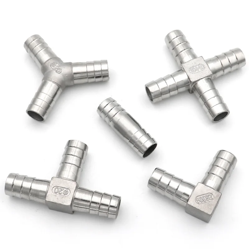 6 8 10 12 13 14 15 16 19 20 25 32 40 50mm Hose Tail Barb T L Y Cross Tee Type 304 Stainless Steel Pipe Fitting Connector Joint