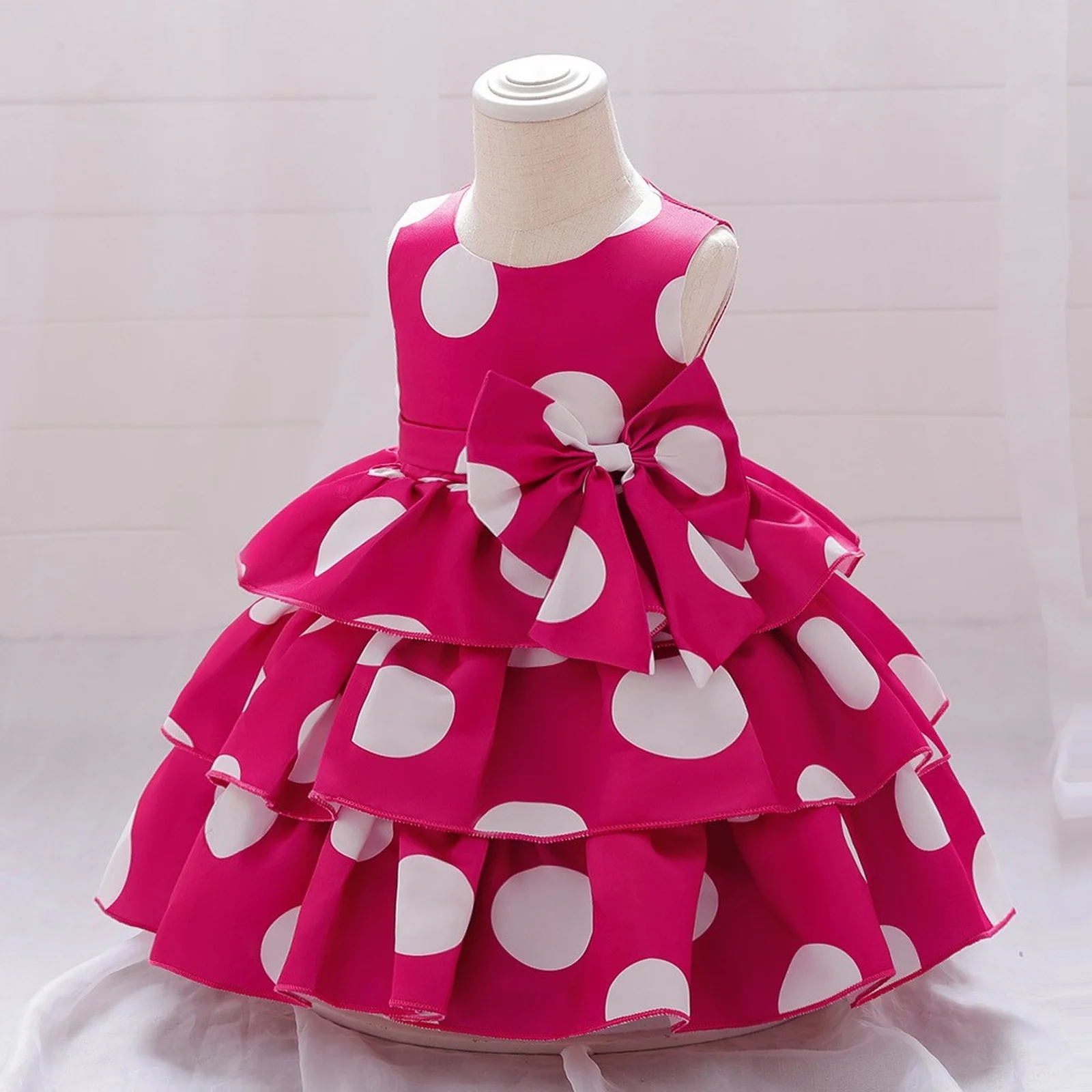

Summer Baby Girl Dress Infant 1 Year Birthday Party Dresses For Girls Dot Bow Princess Wedding Dress Newborn Christening Gown