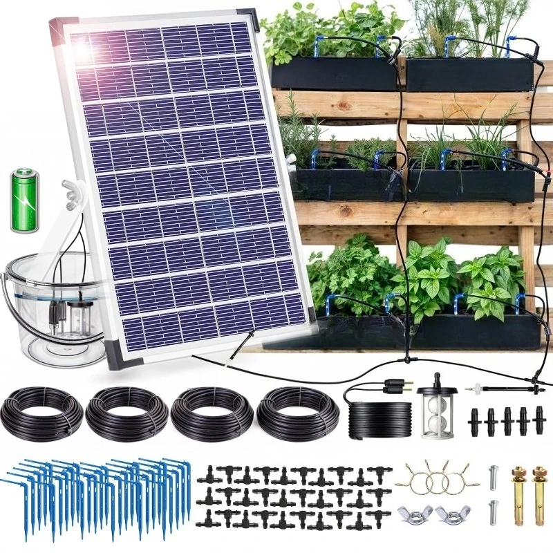 

Solar Drip Irrigation System with Timer, Programmable Smart Watering with 2200mAh Battery, Automatic Plants Watering Sy