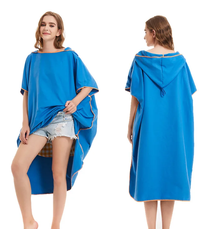 

Double faced Velvet Adult plain color quick drying Cloak Cape beach bathrobe portable water absorbing beach changing bathrobe