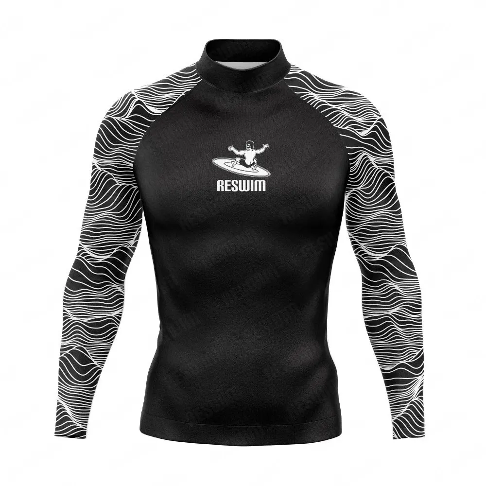 2025 Men's Long Sleeve UPF 50 Rashguard Shirt Swimsuit Swimming Surf Tight Clothes Lycra Beach UV Protection Swimwear Rash Guard