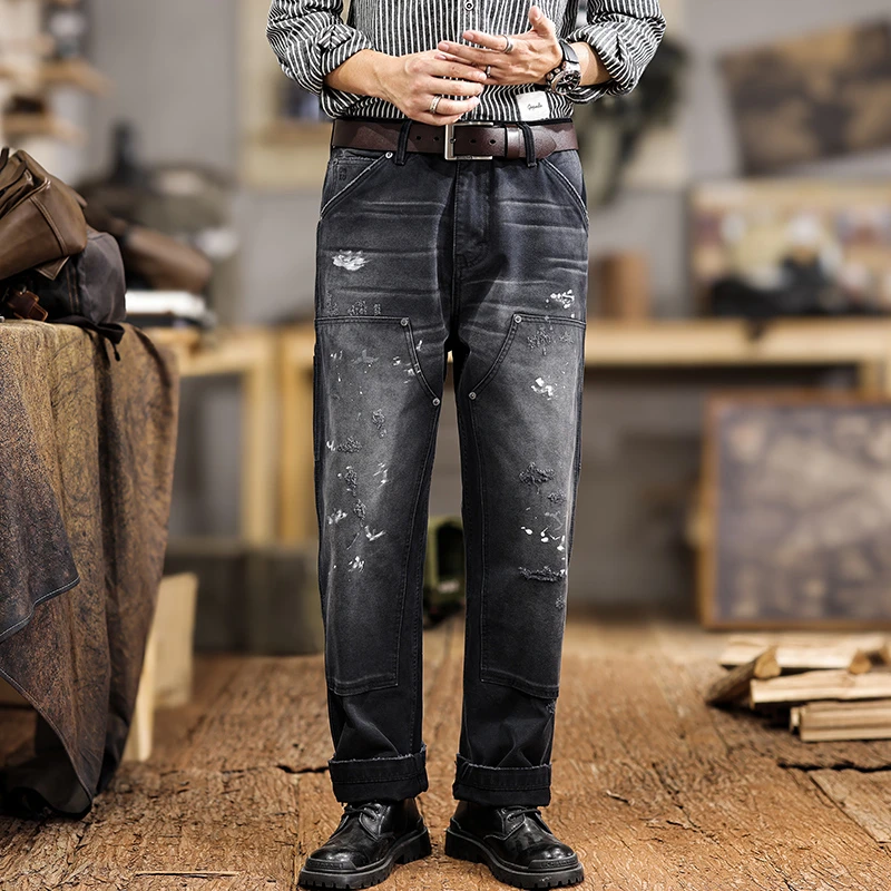 

JXNX138 American retro washed ink work trousers men's new loose straight tide street gang handsome casual trousers