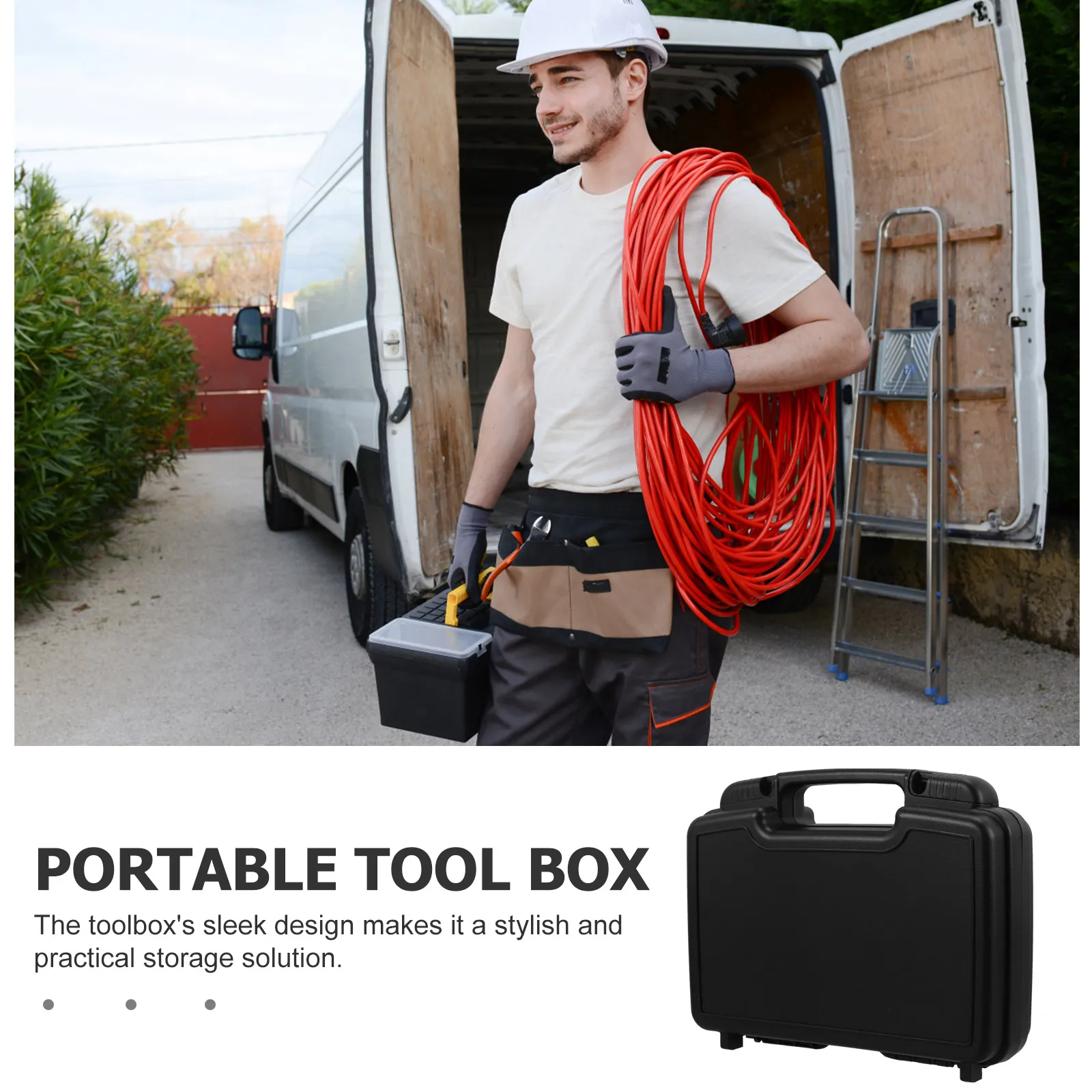 Multifunctional Toolbox Storage Case Black PP Plastic Travel Suitcase Handheld Tool Organizer Compact Lightweight Reinforced