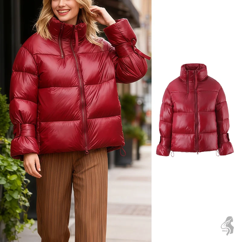 

Fashionable Cotton Jacket Stand Collar Double Zipper Drawstring Padded Jacket Womens Cotton Coat Winter Essential Item