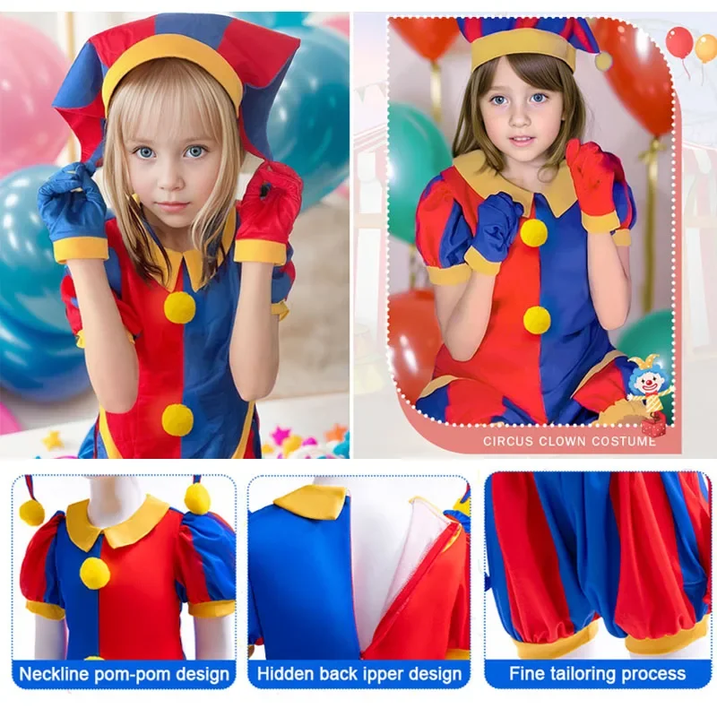 The Amazing Digital Circus Cosplay ropa 5 uds conjunto con sombrero Pomni traje de Halloween traje de salto conjunto de payaso