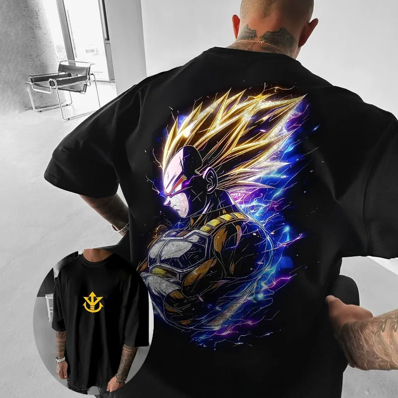 Kaos Pria Dragon Ball Z Anime 3D Print Vegeta Super Saiyan Karakter Grafis Desain Elemen Petir Emas & Biru