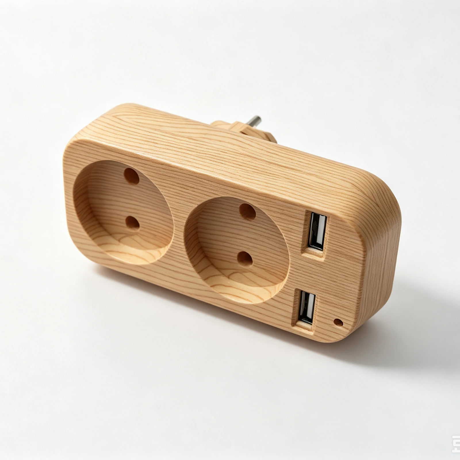 Wood Grain Ungrounded EU Plug Adapter 2 EU Sockets Dual USB-A Total Output 5V 2A Wall Power Socket