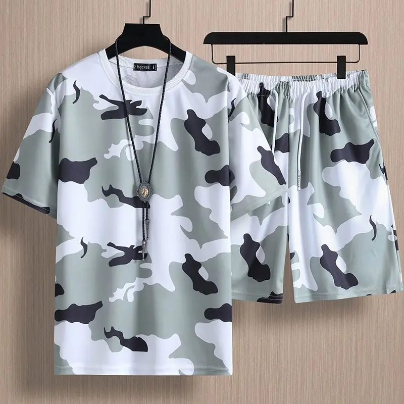 

Camouflage Suits for Men Men's Summer Shorts Set 2 Piece Set Tracksuits Mesh Comfortable Breathable Shorts Sweatshirt Sweatpants
