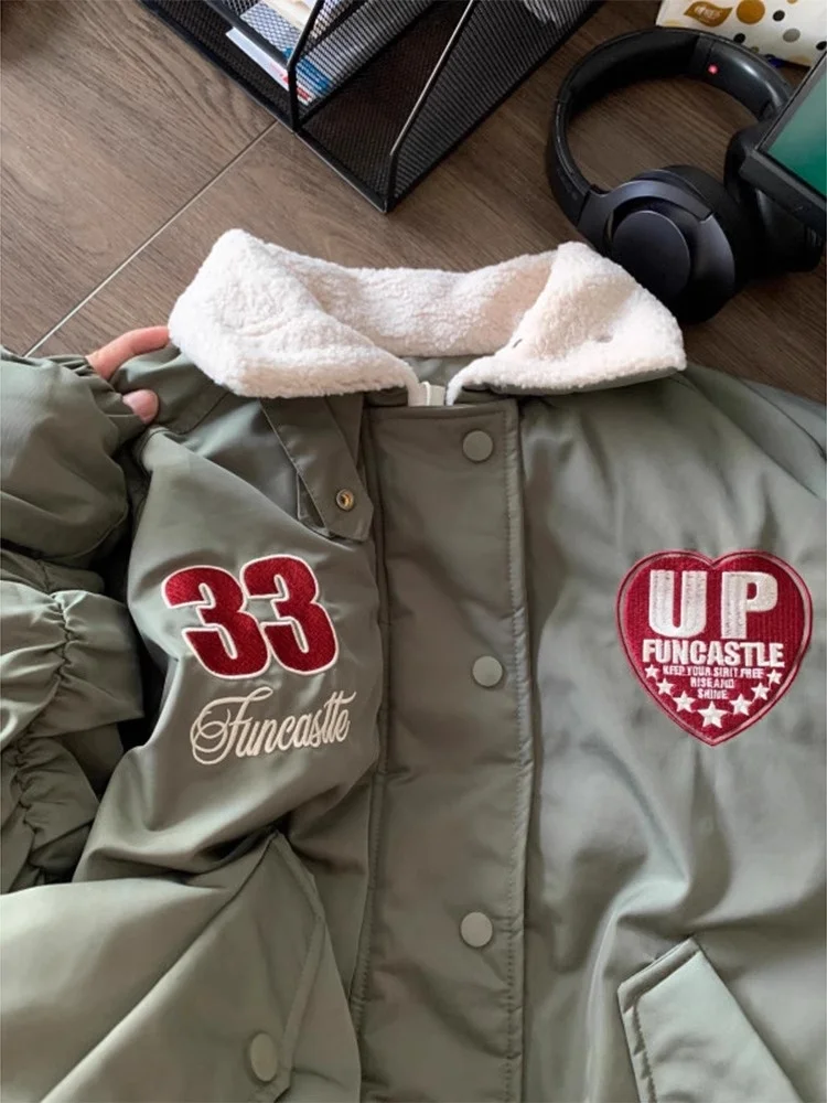 

Thiened Military een eepskin Collar Jaet Men's Winter Pilot Cotton Coat American Sle Baseball Suit Casual Wear