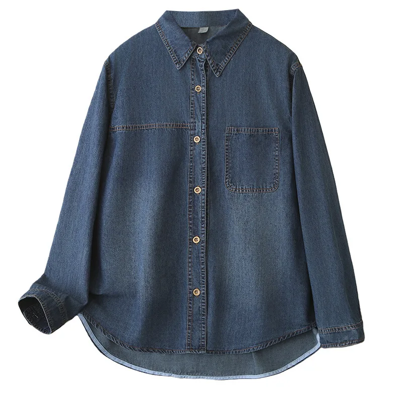 

XXXXL Fashion Plus Size Woman Clothing Spring 2026 Girl Denim Shirt Long Sleeved Cardigan Top Lapel Casual Outwear 9904