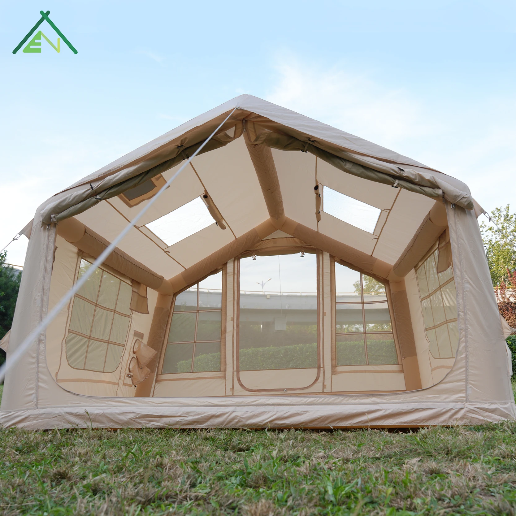 8sqm Beige Inflatable Four-season 2-3 Person Waterproof 3000mm+ UV-Resistant Luxury Camping Tent One Bedroom Living