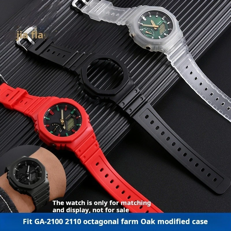 For Casio G-SHOCK Octagon Farm Oak GA-2100 GA-2110 TPU Refit transparent Watchband case Silicone Watch Strap ga2100 men Bracelet