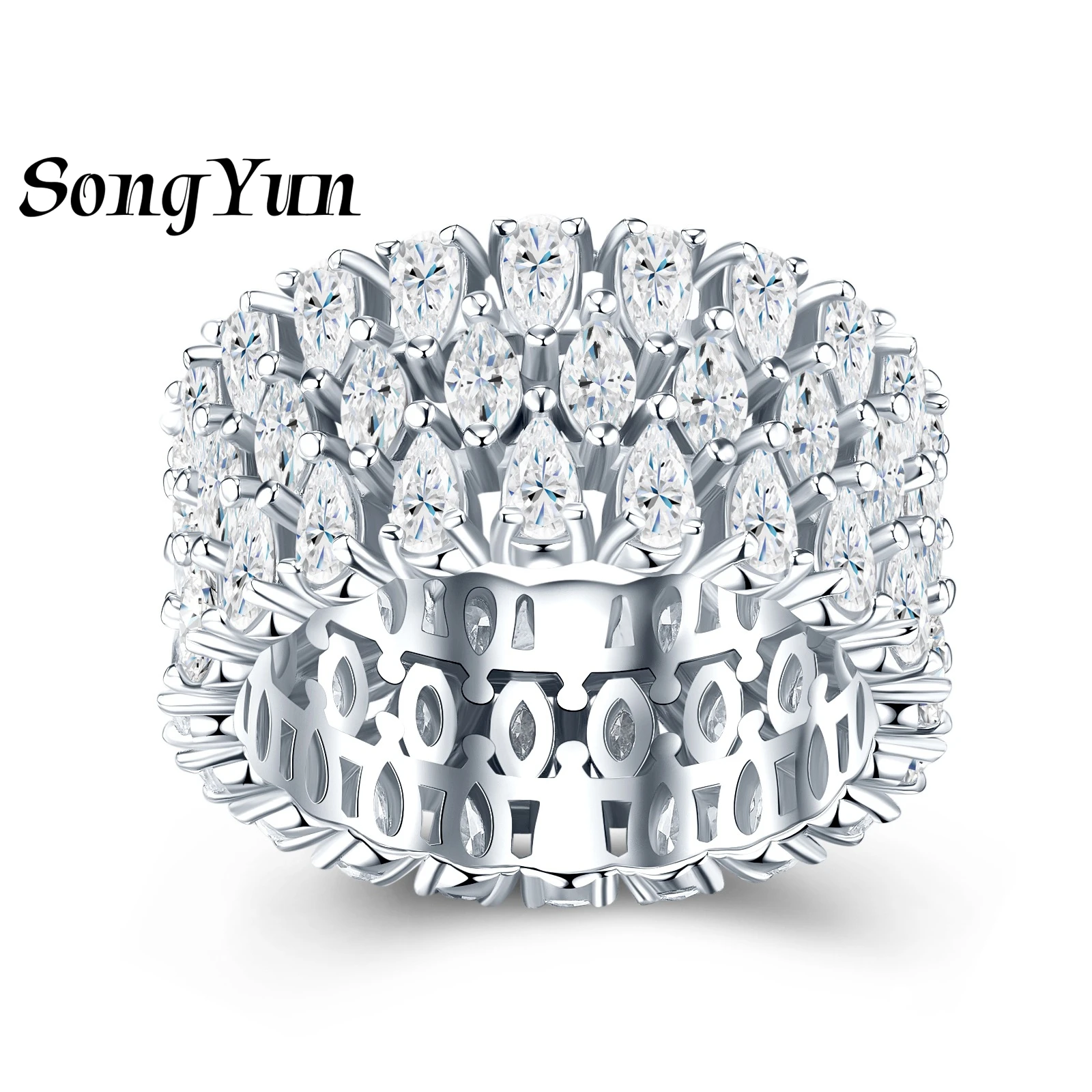 

SONGYUN Brand Jewelry 925 Sterling Silver Ring VVS Moissanite Commitment Ring for Bride 18K Gold Plated SYT Patent Fine Jewelry
