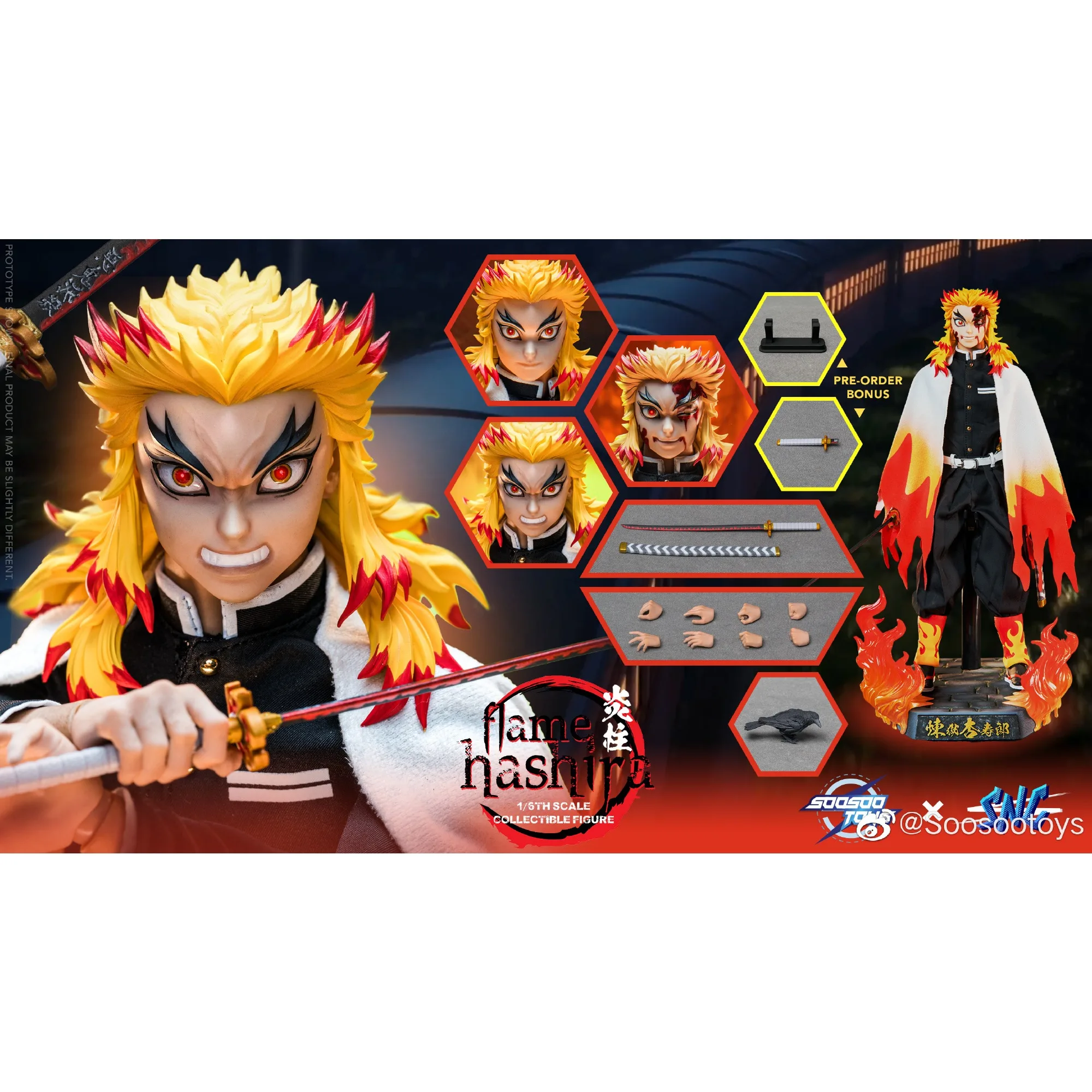 In Stock SST SOOSOOTOYS SNC-001 Demon Slayer Rengoku Kyoujurou 1/6 Collectible Action Figure Toys with Box