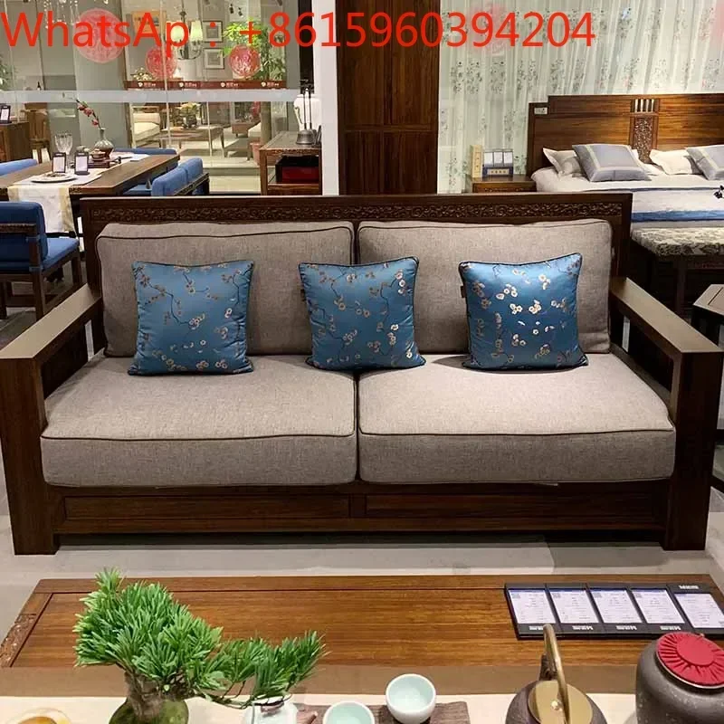 

New Chinese Solid Wood Sofa Modern Chinese Simple Fabric Sofa Combination Villa Model House Zen Hotel Furniture