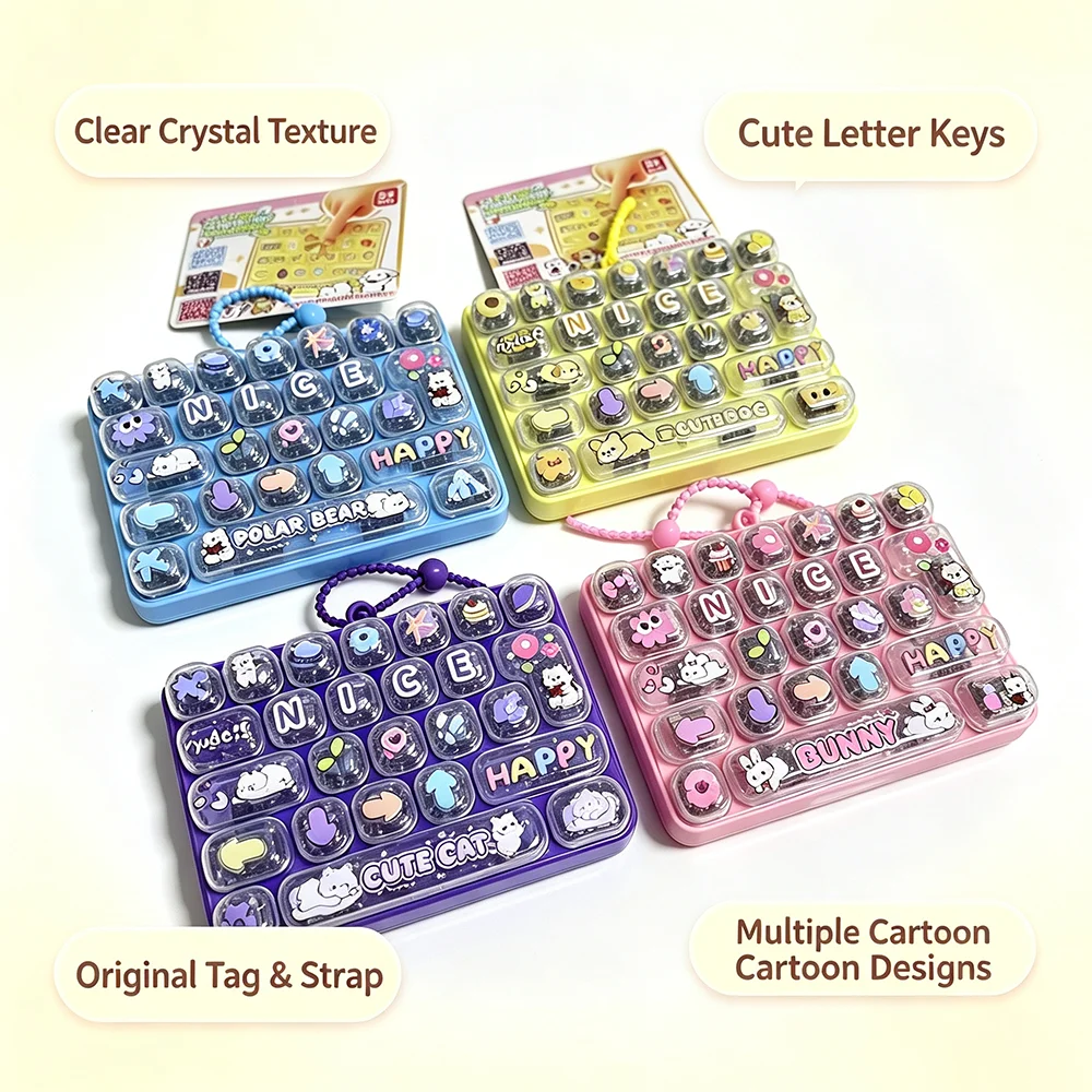 4pcs Random Creative Healing Series Happy Never Close 26 Key Stress Relieving Keyboard Portable Keychain Hanging Bag Hanging