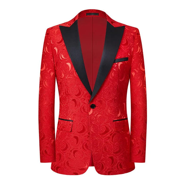 

2024 Men's New Color Matching Rose Jacquard Closure Collar blazer Stage Performance Photo Studio Photography blazer