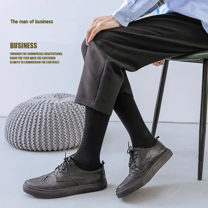 Men's Knee High Socks – Soft Cotton Business Dress Socks, Solid Color Elastic Long Socks for Formal, Party, Four Seasons