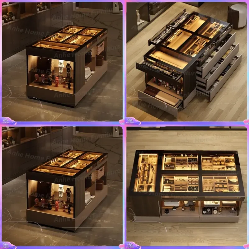 Luxury Jewelry Display Cabinet Island Showcase Storage Unit High End Glass Counter Retail Shop Furniture Modern Light Luxury