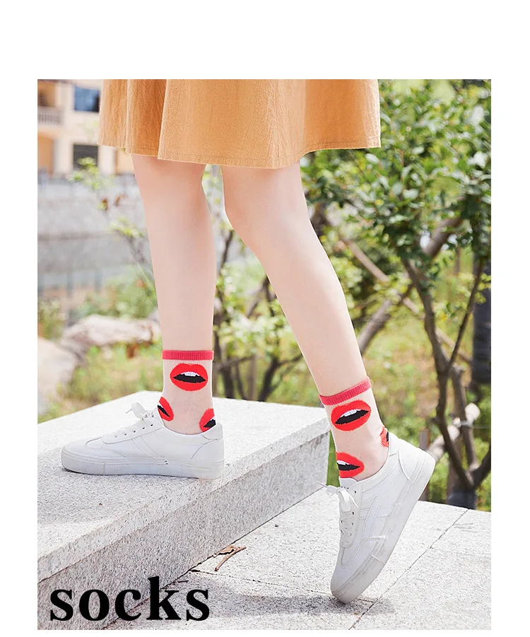 Frauen Socken Mode Sheer Mesh Glas Seide Socken Ultradünne Transparente Kristall Spitze Fabelhafte Elastische Damen Sommer Söckchen – Detail 7