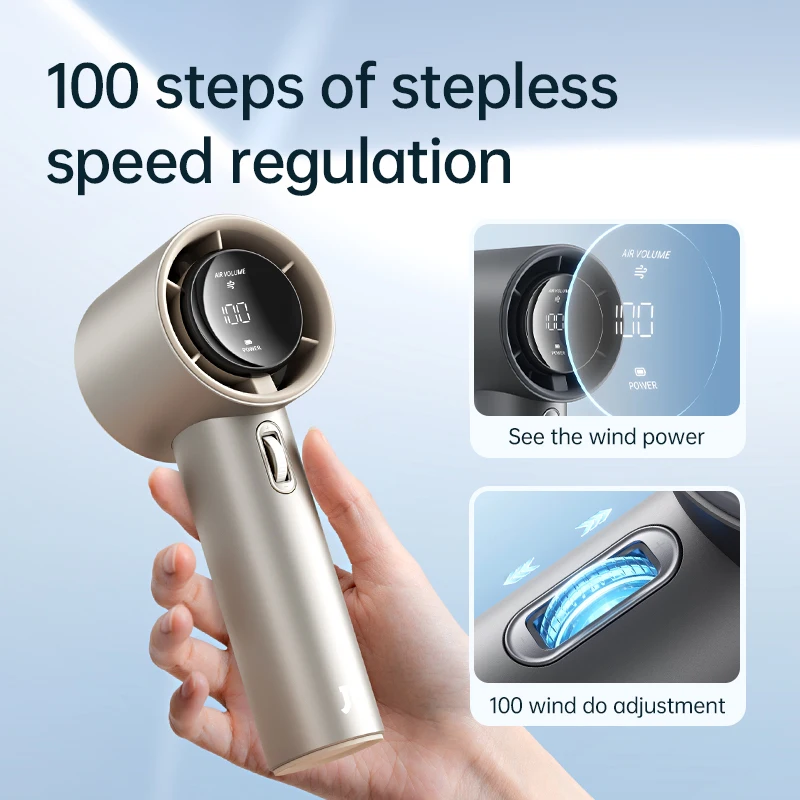 JISULIFE مروحة يد صغيرة محمولة، 100 سرعة رياح، بطارية USB 5000 مللي أمبير قابلة لإعادة الشحن، شاشة رقمية LED، السفر، التخييم، في الهواء الطلق