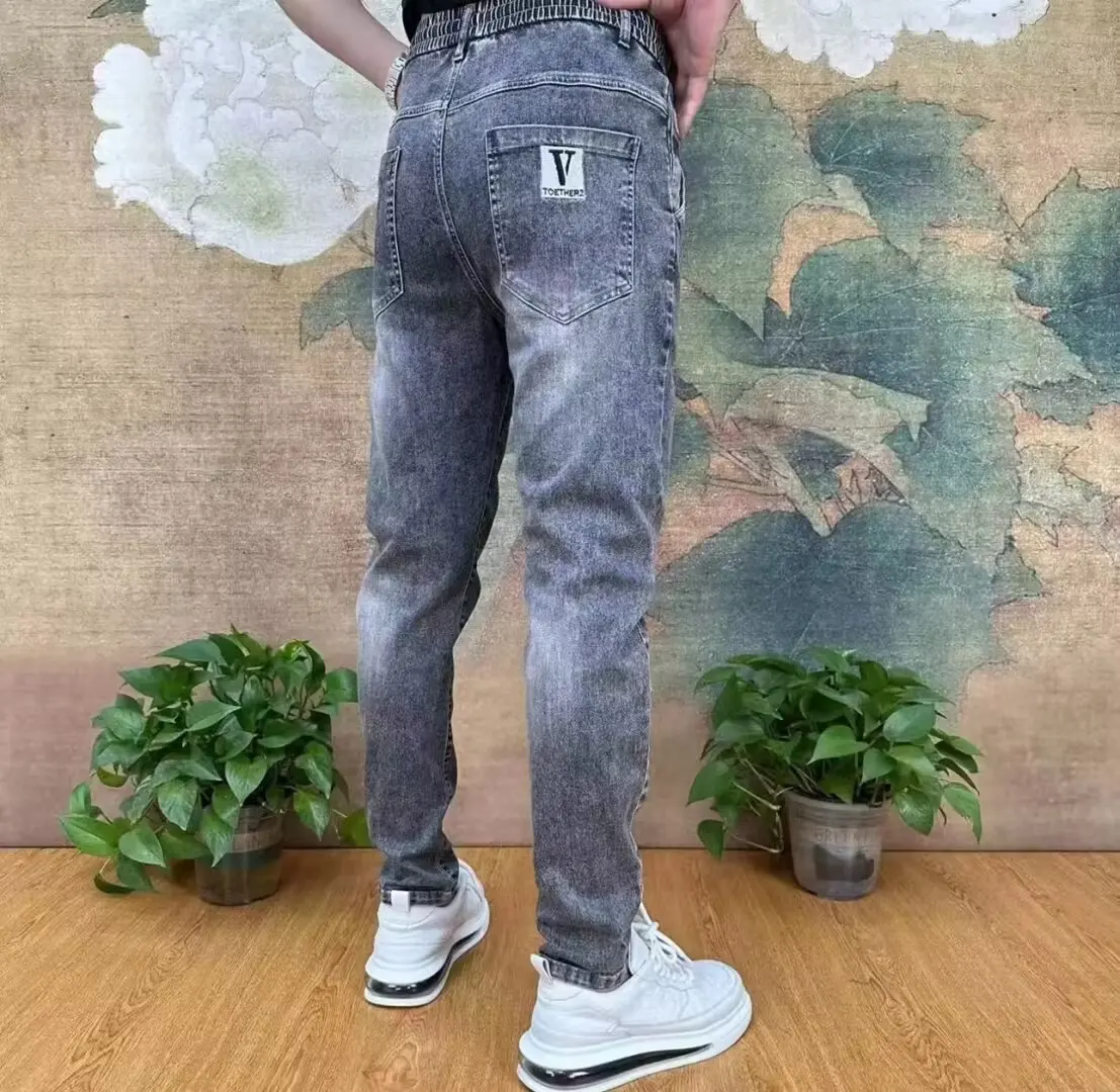 Men Harem Drawstring Jeans Cool Casual Stretch Elastic Waist Trousers Male Denim Pants Hip Hop korean Harem Joggers Cargo Jeans