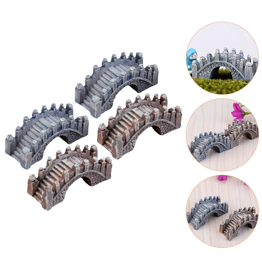 

4pcs Miniature Bridge Statue Resin Decorative Figurines Landscape Adornments Outdoor Garden Decor Bridge Shaped Diy Bonsai