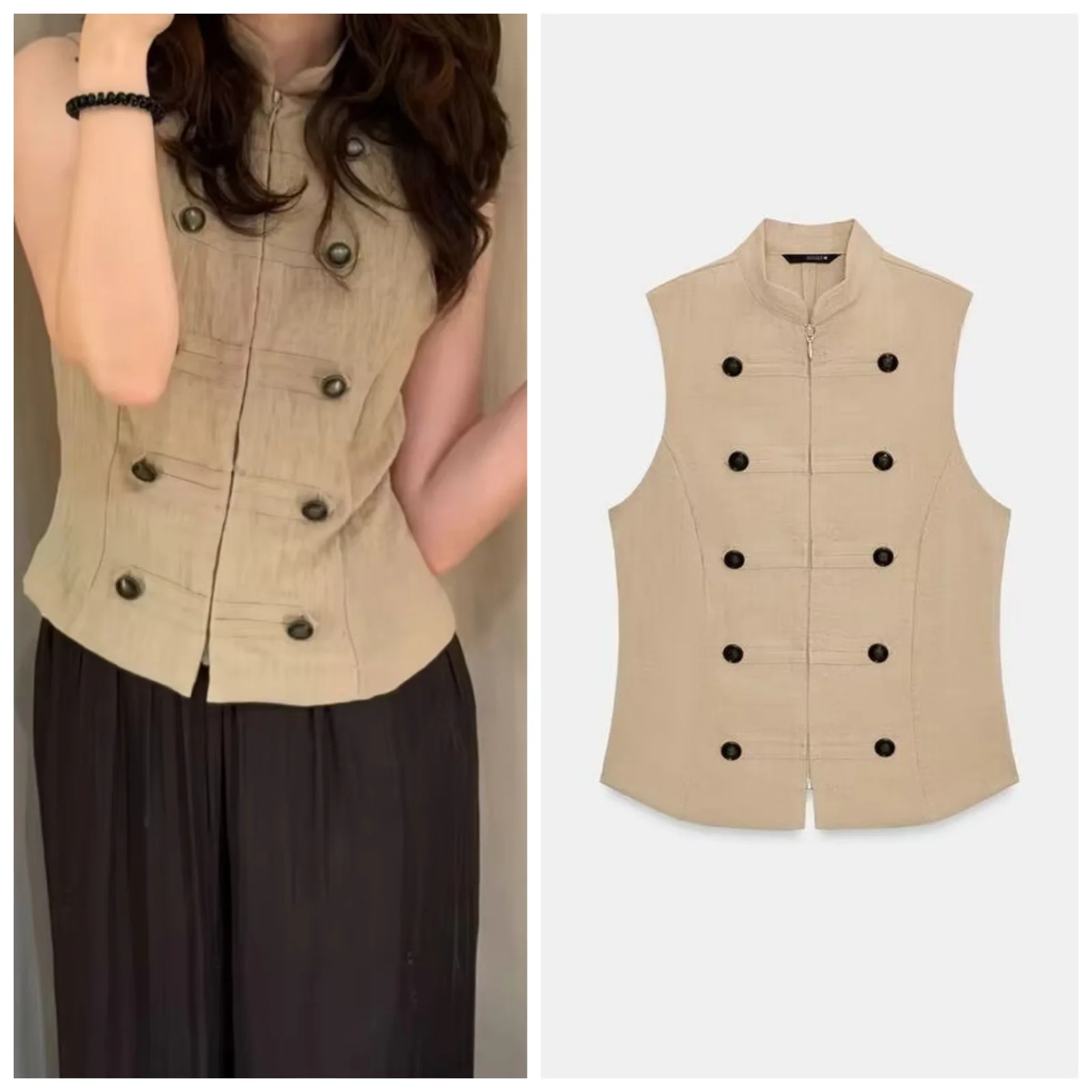 Women's Shirt 2026 Summer New Fashion Casual Sleeveless Slim Fit with Metal Buttons Elegant and Chic Women's Top Vest