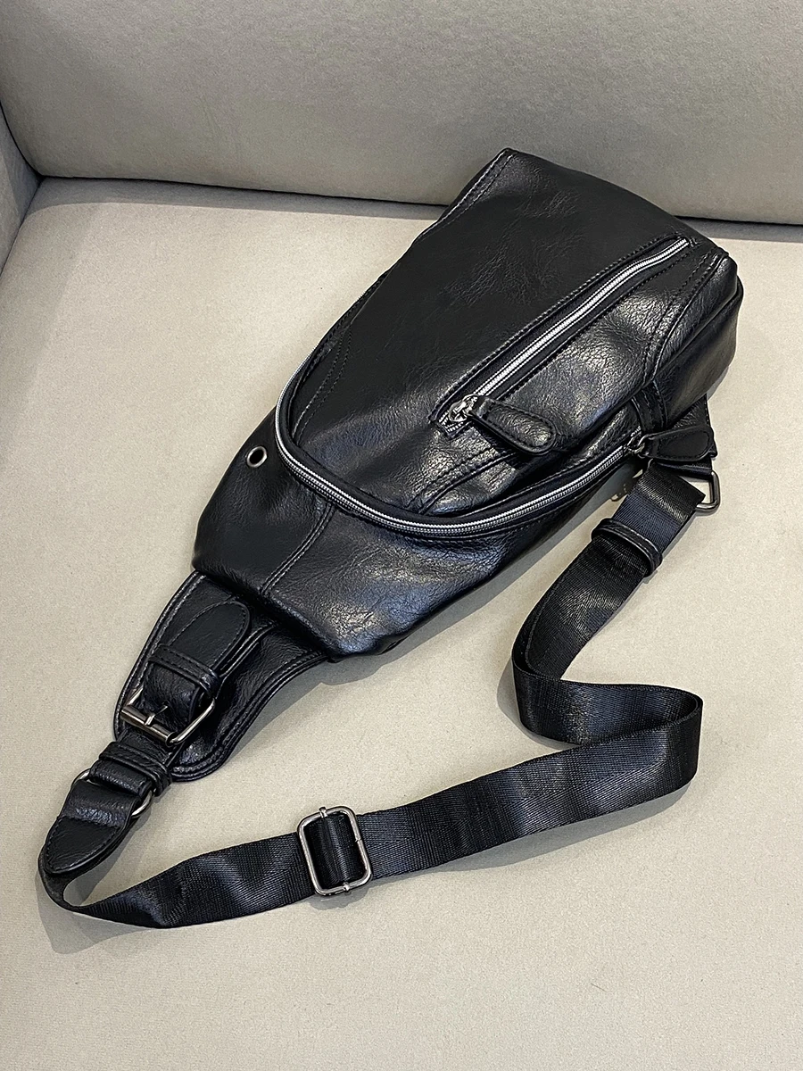 Men's Large Capacity Leather Chest Bag - close-up view