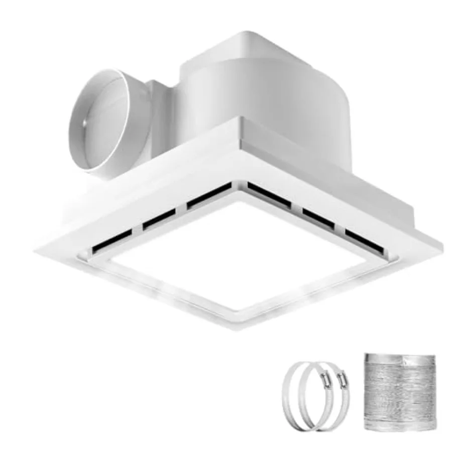 

Bathroom Exhaust Fan with Light, 120 CFM Quiet Ventilation Fan with 6200K 12W LED Light 1.0 Sones Low Noise, 4" Duct Included S