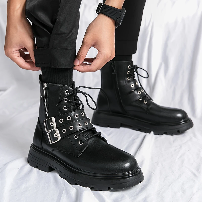 

Men's Outdoor High Top Motorcycle Boots Black Big Toe Gothic Style Boots Performance Boots Fashion Casual Shoes Sizes: 38-44