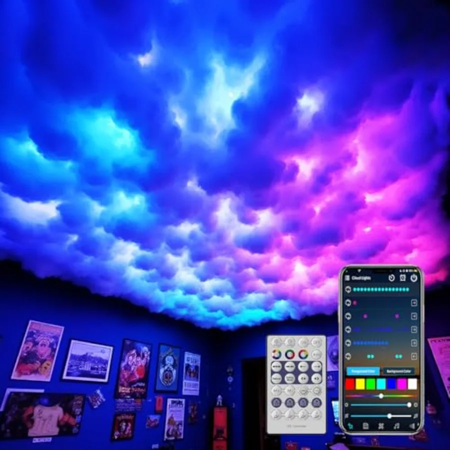 USB 3D Cotton Thundercloud LED Light DIY RGB+IC Chasing Ceiling Cloud Lights with APP and Remote Control for Room Decor Multico