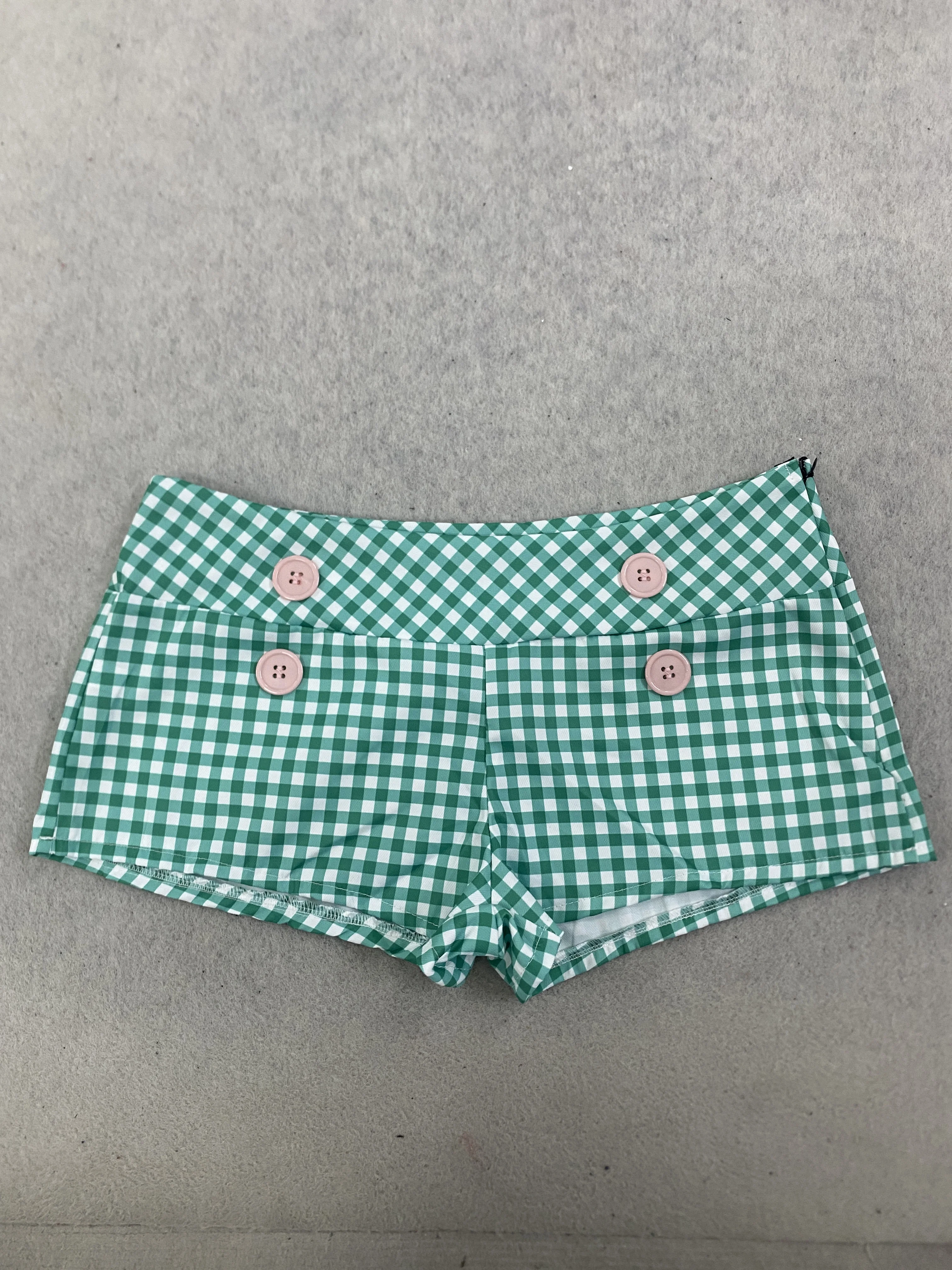 Y2K Süße und Coole Karierte Kurze Hotpants mit Niedriger Taille, Knöpfen und Schlankem Kariemuster, Sommer-Streetwear-Shorts für Mädchen. – Detail 4