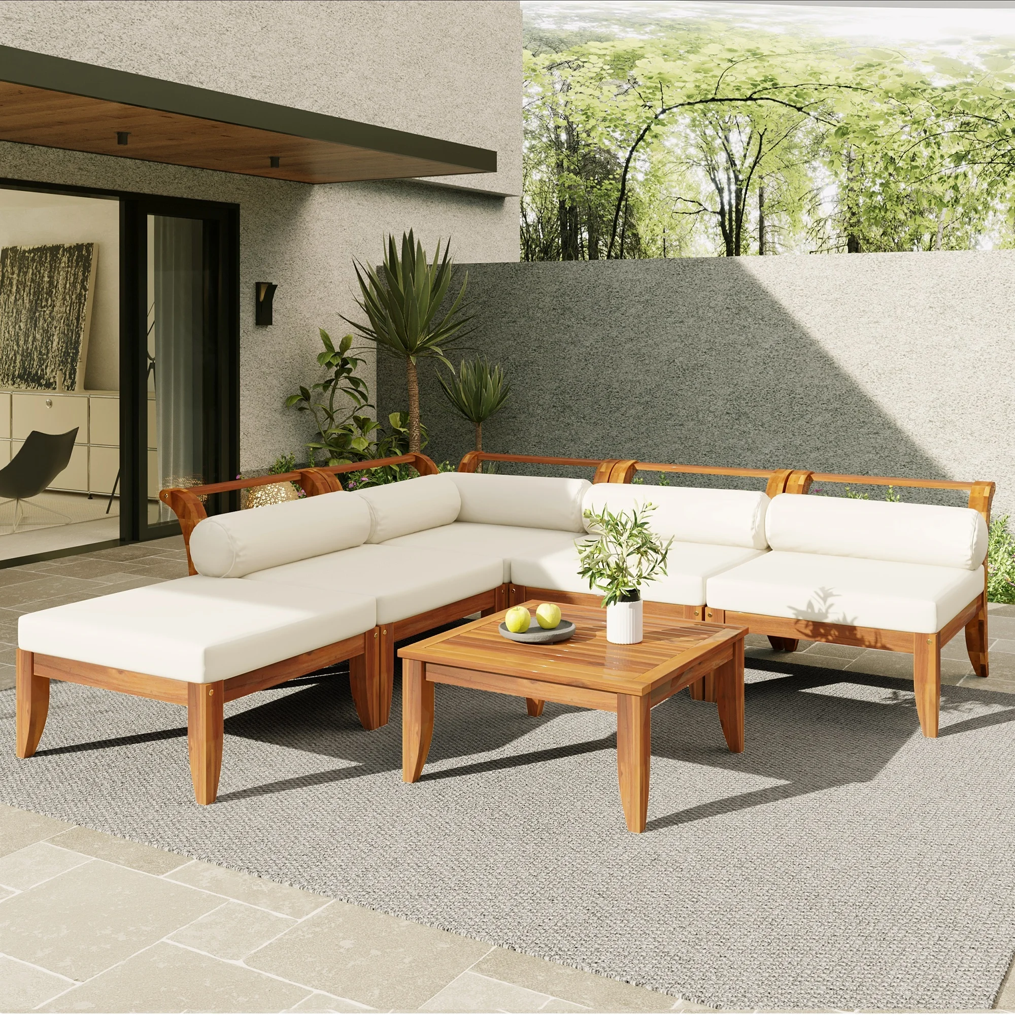 Kép 3: # Dohosodik faipari kültéri Dívány beállítása 6-piece l-shaped Modulusos sectional vel Vízálló Párna Átváltható