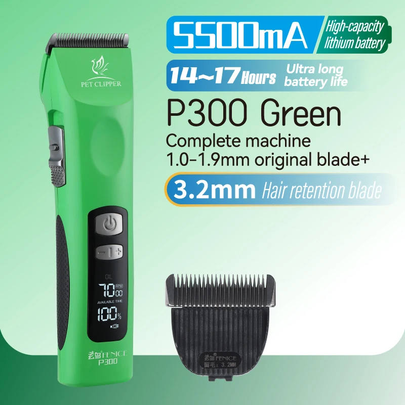 Fenice P300 Upgrade 5500mA Capaciteit Kleurrijk Draadloos LCD-scherm Oplaadbare Hondenverzorging Elektrische Tondeuse voor Huisdier Trim Salons