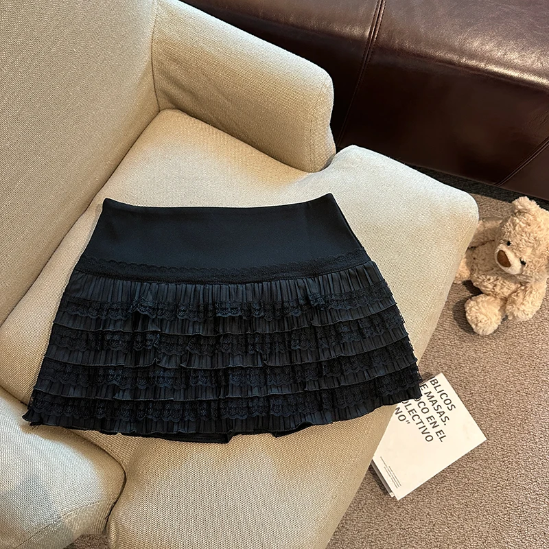 Pure Desire Lace Trim Puffy Cake Skirt Women's Summer New High Waist Slimming Anti-Light A-Line  Skirt Korean Style Commute