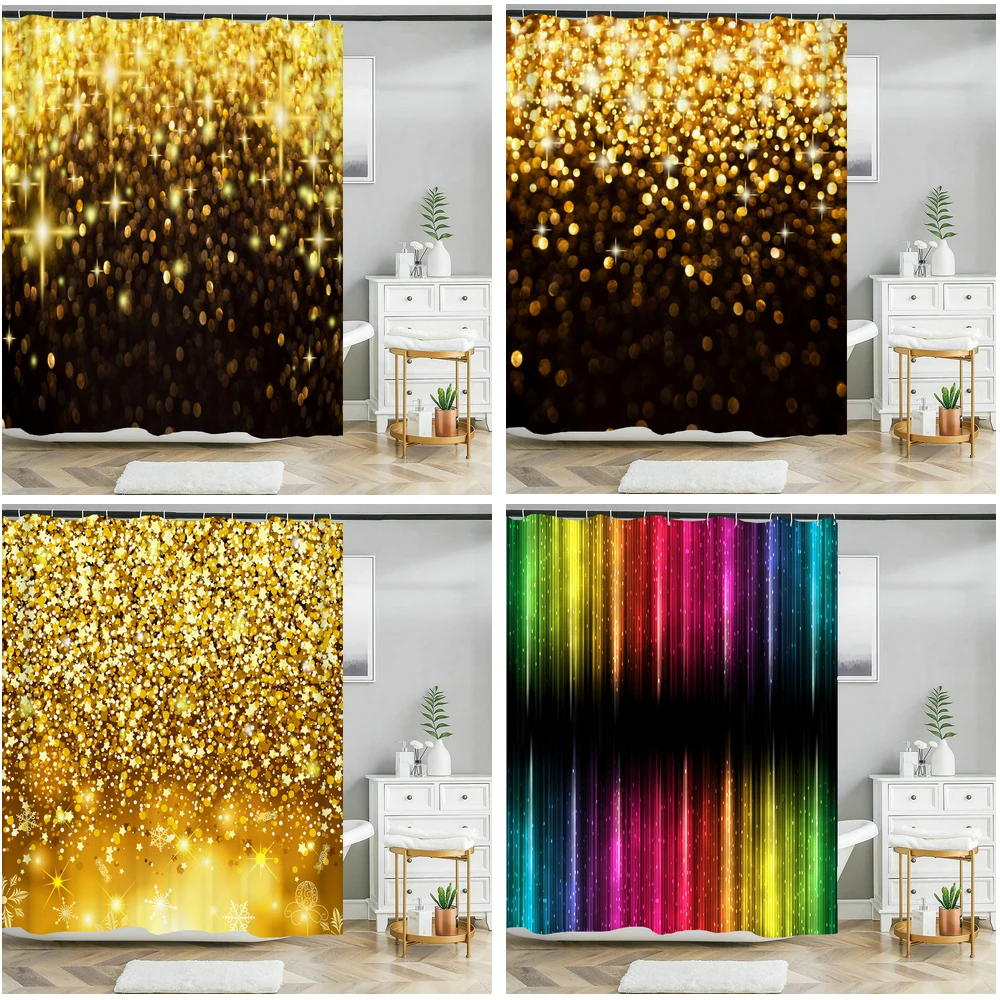 Black Golden Glitter Shiny Art Print Shower Curtain Waterproof Fabric Creative Bathroom Curtain Home Decor Bath Screen with Hook