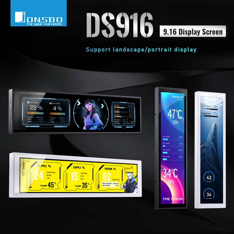 Jonsbo DS916 Chassis/Case Fan Secondary Screen Customized Desktop Computer DIY Accessories Monitor Screen Black/White