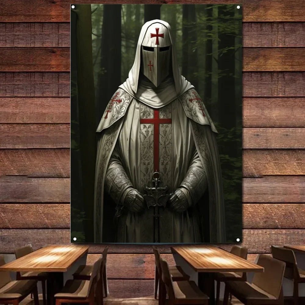 

Knights Templar Artwork Tapestry Wall Art Posters Crusader Armor Warrior Banner Flag, Gift for Lovers of Medieval Military Art 0