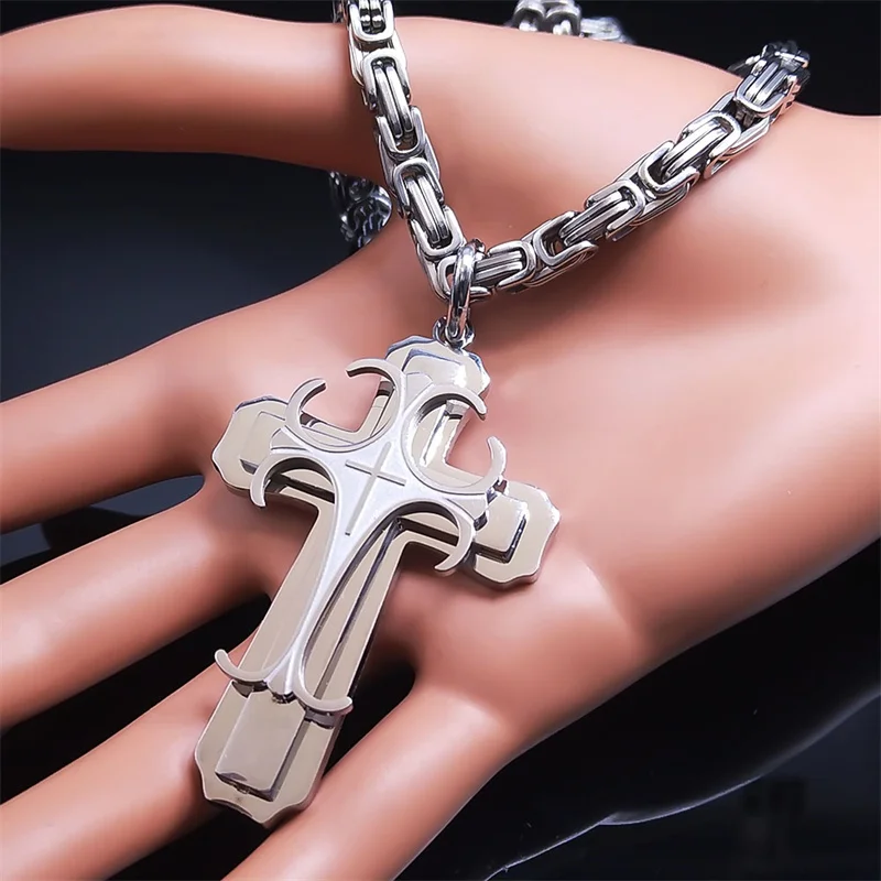 Catholic Christ Jesus Cross Necklace Stainless Steel Religion Big Pendant Necklace Christmas Gift Jewelry corrente feminina