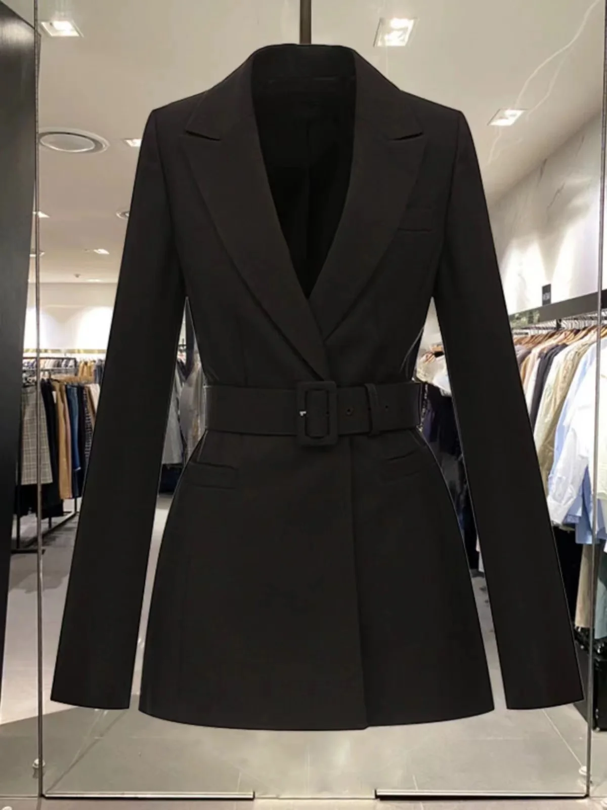 Manteau mi-long Sim pour femme, veste ceinturée, col cranté, dame de bureau, mode élégante, automne, hiver, nouveau