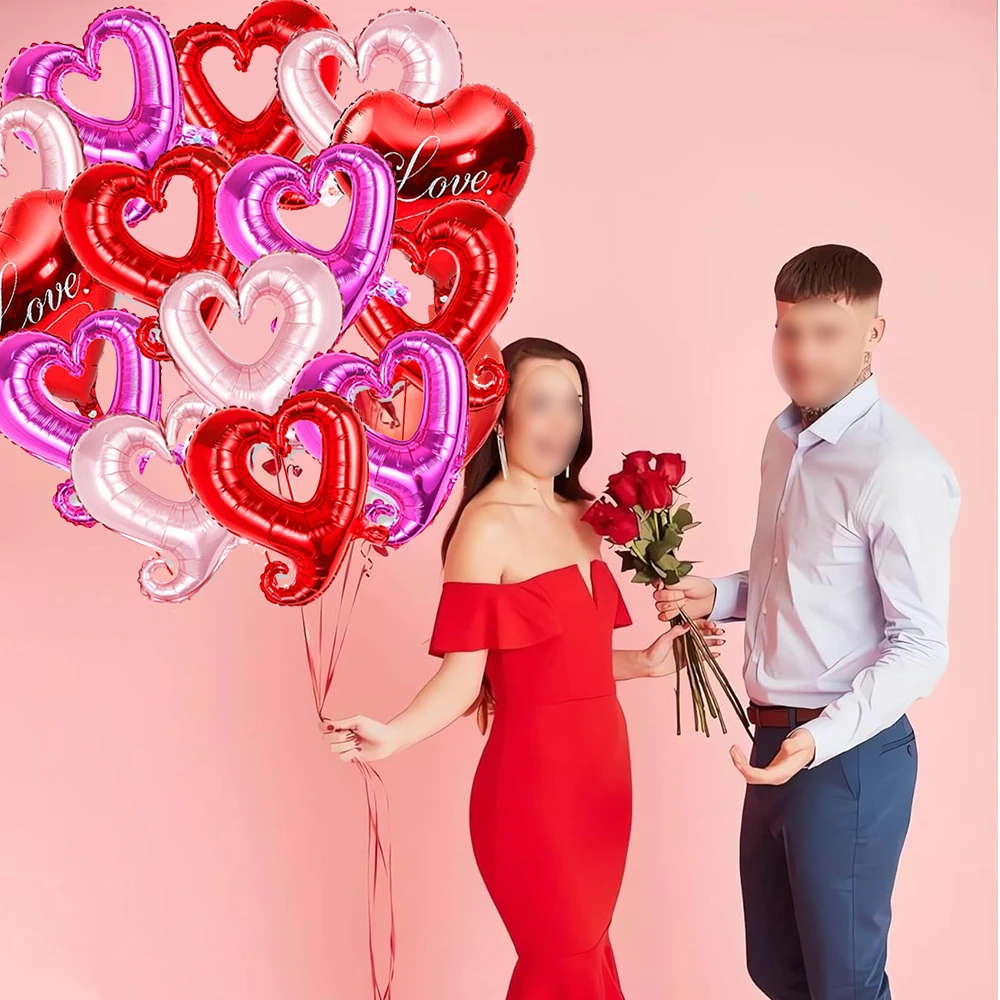 18inch Heart Foil Balloons Colorful Romantic Hook Heart Shaped Helium Balloons Valentines Day Wedding Party Decorations Supplies