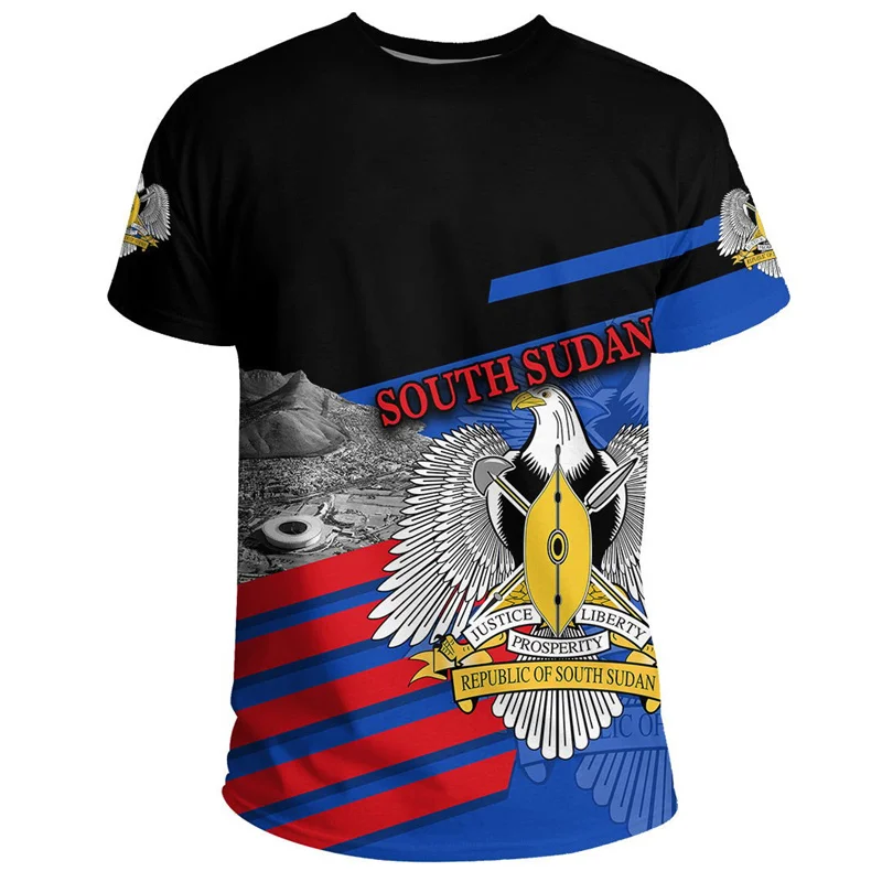 Summer 3D Printed South Sudan T Shirt Coat Of Arms Pattern T-shirt Men Leisure Street Short Sleeves Tops Oversized Tee Shirts