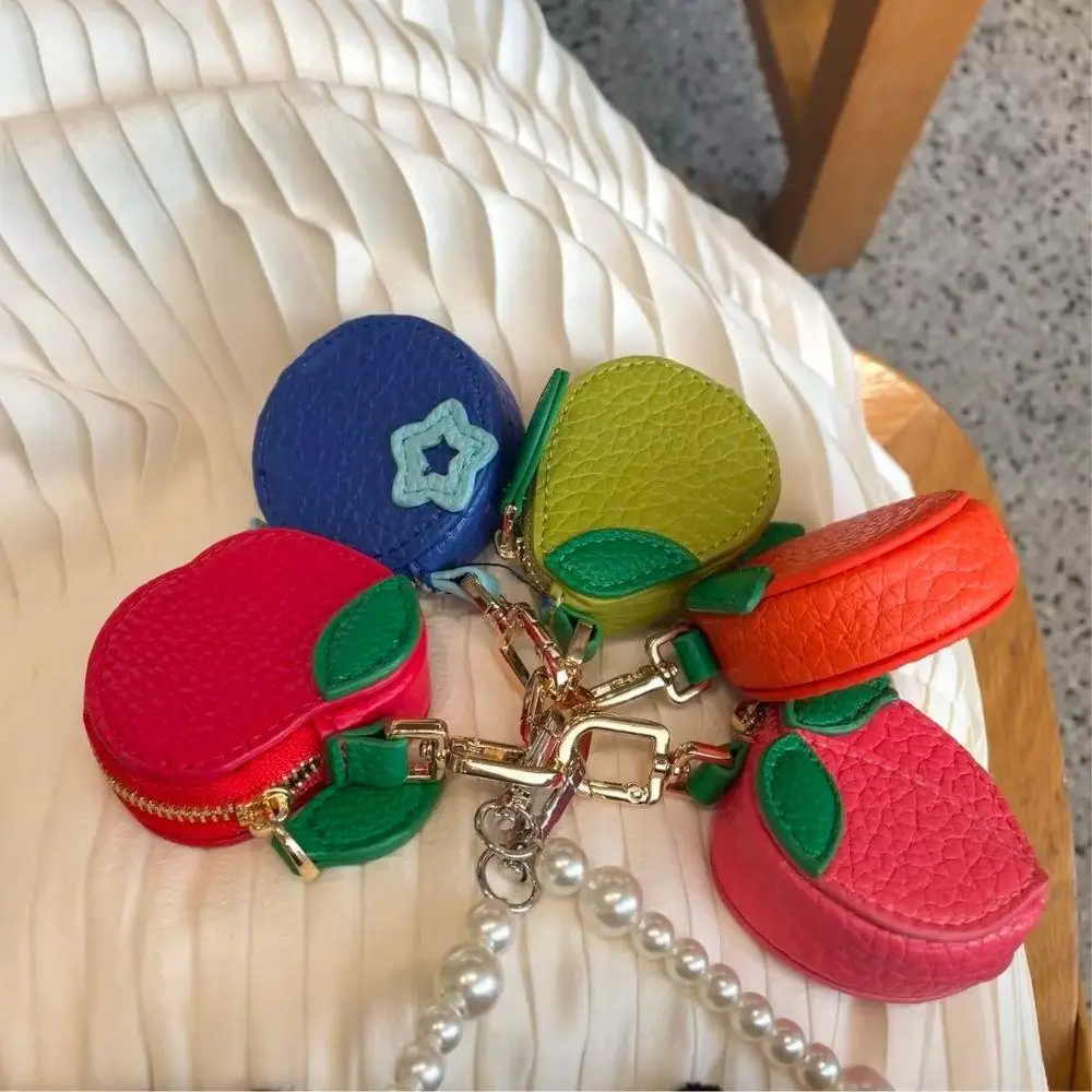 

Mini Cherry Fruit Shape Coin Purse Strawberry Cute PU Leather Pouch Wallet Korean Style Keychain Earphone Bag Mini Earphone Bag