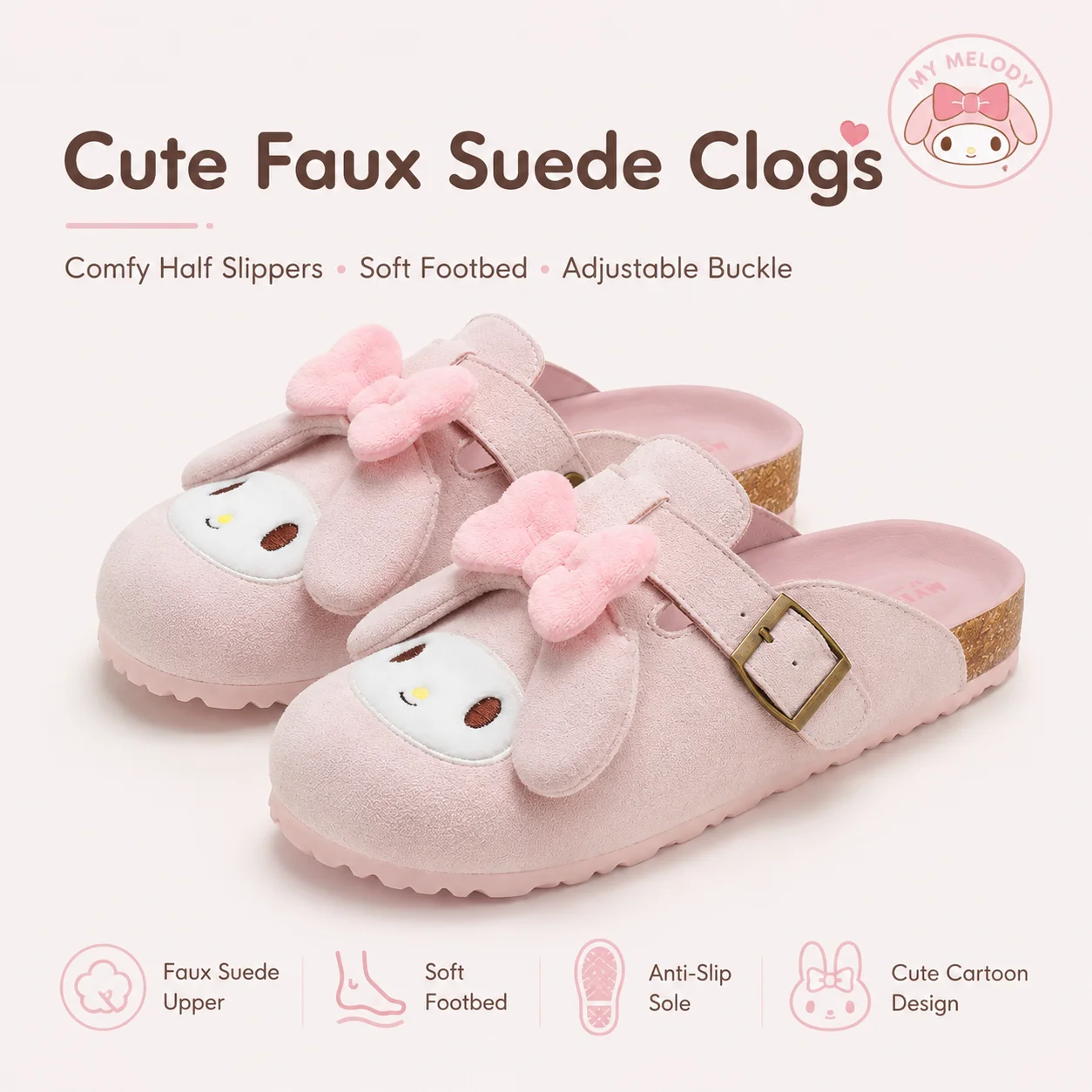 

Sanrio MyMelody Suede Mule Women For Teens Adult Winter Autumn Indoor Outdoor Soft Casual Cute Pink Lolita Birken Sneakers Shoes