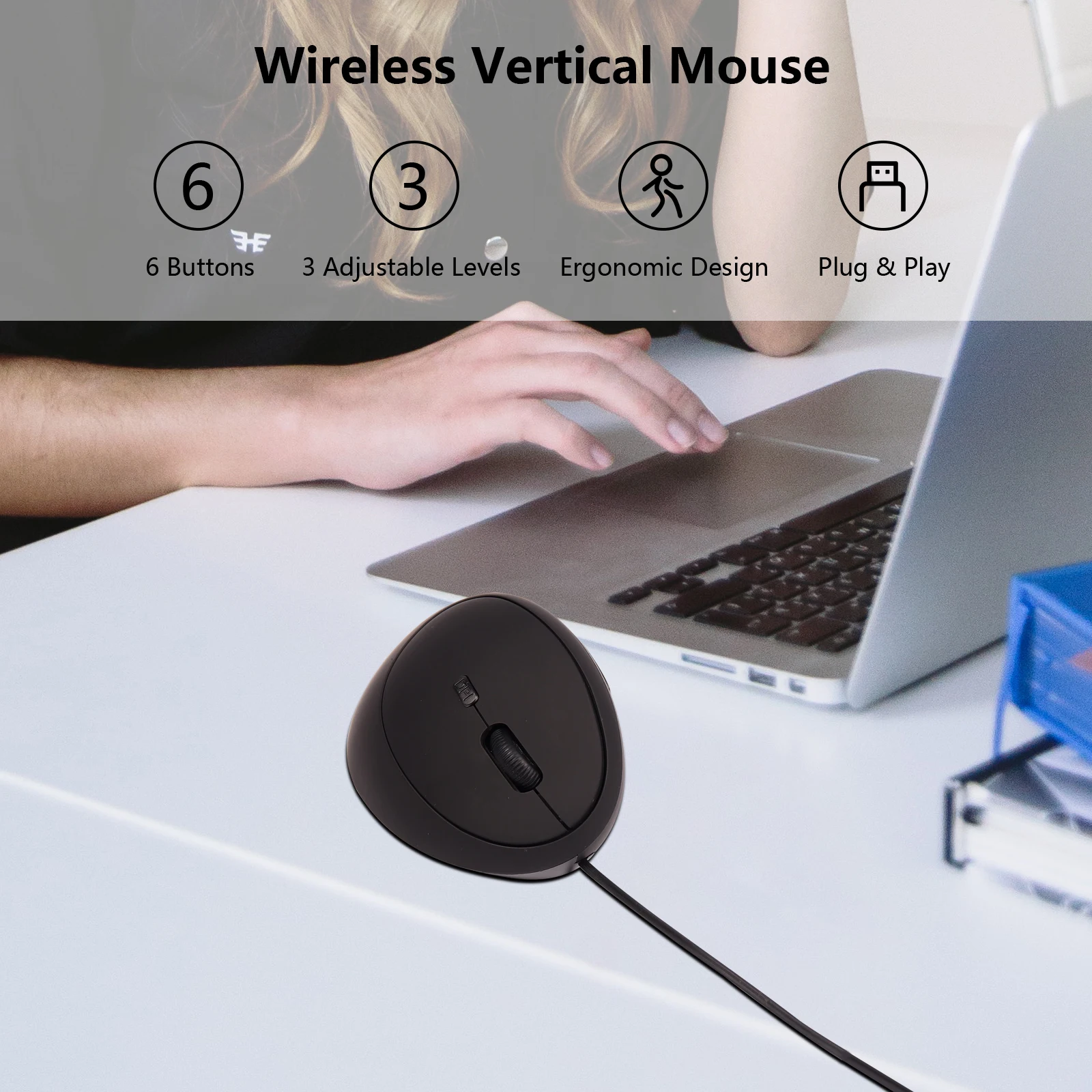 Wireless 2.4G Wired Vertical Mouse Small With Side Keys With DPI Button Ergonomics Design Plug And Play Mause Office Use Mice