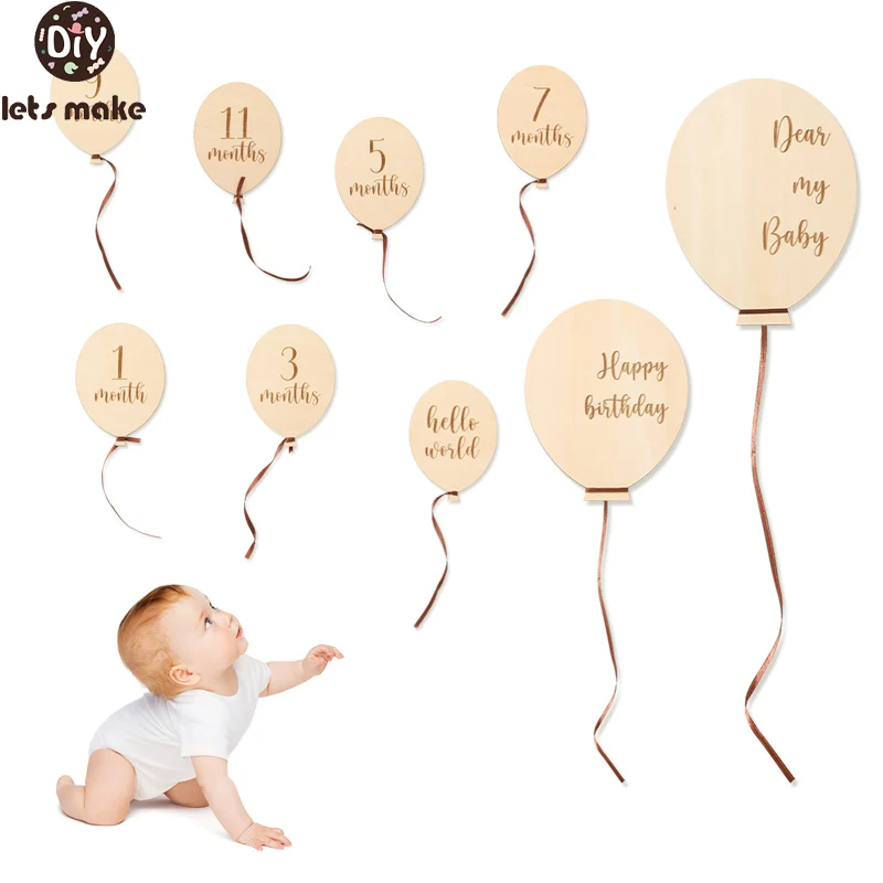 

9PCS Baby 1-12 Monthly Milestone Wooden Balloon Milestone Cards Baby Newborn Photo Accessories Photography Prop Birthing Gifts